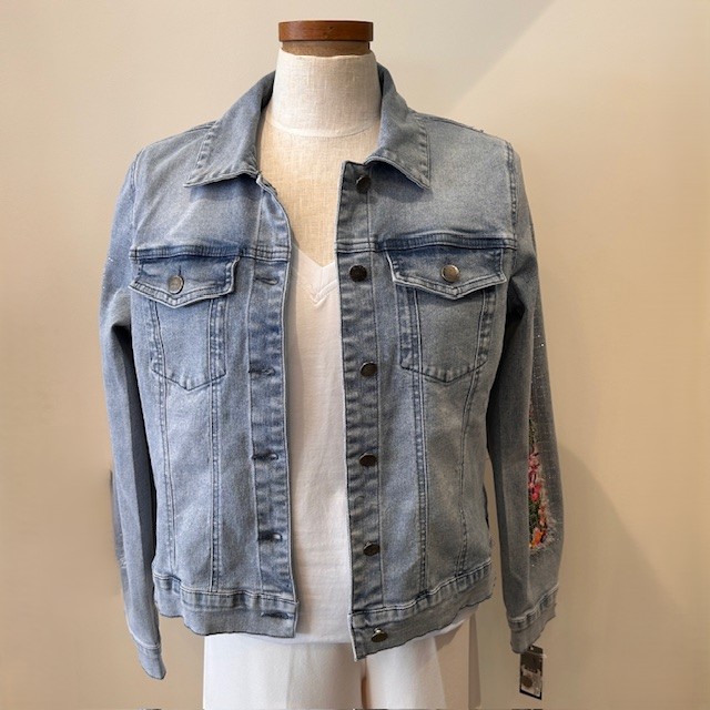 AZI Diana Floral Embellished Denim Jacket