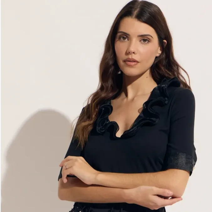 Ruffle neckline top-OO LA LA